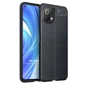 Microsonic Xiaomi Mi 11 Lite Deri Dokulu Silikon Siyah Kılıf
