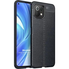 Microsonic Xiaomi Mi 11 Lite Deri Dokulu Silikon Siyah Kılıf