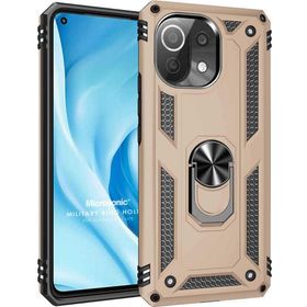 Microsonic Xiaomi Mi 11 Lite Military Ring Holder Gold Kılıf