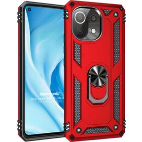 Microsonic Xiaomi Mi 11 Lite Military Ring Holder Kırmızı Kılıf