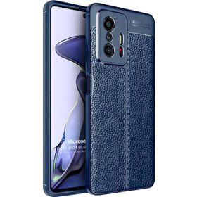 Microsonic Xiaomi Mi 11T Deri Dokulu Silikon Lacivert Kılıf