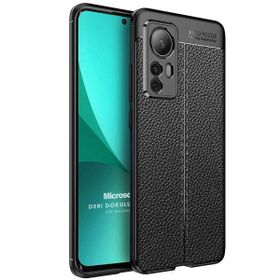 Microsonic Xiaomi Mi 12 Deri Dokulu Silikon Siyah Kılıf
