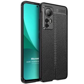 Microsonic Xiaomi Mi 12 Deri Dokulu Silikon Siyah Kılıf