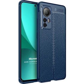 Microsonic Xiaomi Mi 12 Pro Deri Dokulu Silikon Lacivert Kılıf