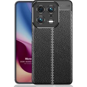 Microsonic Xiaomi Mi 13 Deri Dokulu Silikon Siyah Kılıf