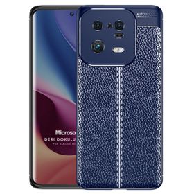 Microsonic Xiaomi Mi 13 Pro Deri Dokulu Silikon Lacivert Kılıf