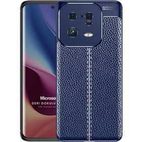 Microsonic Xiaomi Mi 13 Pro Deri Dokulu Silikon Lacivert Kılıf