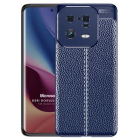 Microsonic Xiaomi Mi 13 Pro Deri Dokulu Silikon Lacivert Kılıf