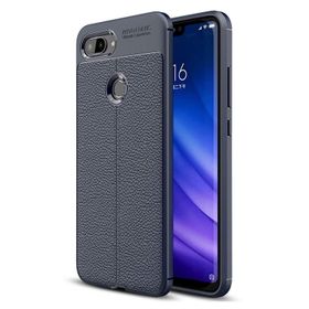 Microsonic Xiaomi Mi 8 Lite Deri Dokulu Silikon Lacivert Kılıf