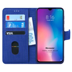 Microsonic Xiaomi Mi 9 Fabric Book Wallet Lacivert Kılıf