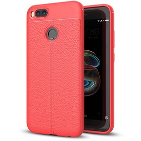 Microsonic Xiaomi Mi A1 Deri Dokulu Silikon Kırmızı Cep Telefonu Kılıfı