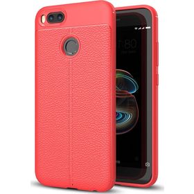 Microsonic Xiaomi Mi A1 Deri Dokulu Silikon Kırmızı Cep Telefonu Kılıfı