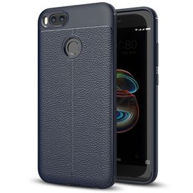 Microsonic Xiaomi Mi A1 Deri Dokulu Silikon Lacivert Cep Telefonu Kılıfı