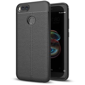 Microsonic Xiaomi Mi A1 Deri Dokulu Silikon Siyah Cep Telefonu Kılıfı