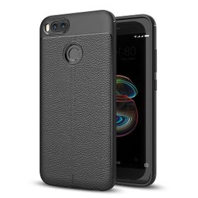 Microsonic Xiaomi Mi A1 Deri Dokulu Silikon Siyah Cep Telefonu Kılıfı