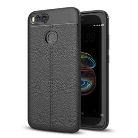 Microsonic Xiaomi Mi A1 Deri Dokulu Silikon Siyah Cep Telefonu Kılıfı