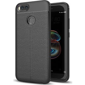 Microsonic Xiaomi Mi A1 Deri Dokulu Silikon Siyah Cep Telefonu Kılıfı