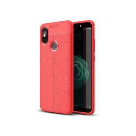 Microsonic Xiaomi Mi A2 Deri Dokulu Silikon Kırmızı Kılıf
