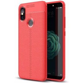 Microsonic Xiaomi Mi A2 Deri Dokulu Silikon Kırmızı Kılıf