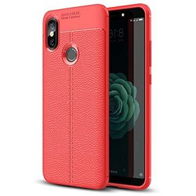 Microsonic Xiaomi Mi A2 Deri Dokulu Silikon Kırmızı Kılıf