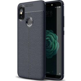 Microsonic Xiaomi Mi A2 Deri Dokulu Silikon Lacivert Kılıf