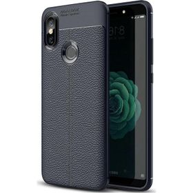 Microsonic Xiaomi Mi A2 Deri Dokulu Silikon Lacivert Kılıf
