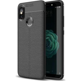 Microsonic Xiaomi Mi A2 Deri Dokulu Silikon Siyah Kılıf