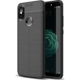 Microsonic Xiaomi Mi A2 Deri Dokulu Silikon Siyah Kılıf