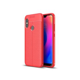 Microsonic Xiaomi Mi A2 Lite Deri Dokulu Silikon Kırmızı Kılıf