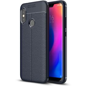 Microsonic Xiaomi Mi A2 Lite Deri Dokulu Silikon Lacivert Kılıf