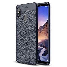 Microsonic Xiaomi Mi Max 3 Deri Dokulu Silikon Lacivert Kılıf