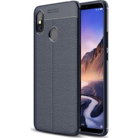 Microsonic Xiaomi Mi Max 3 Deri Dokulu Silikon Lacivert Kılıf