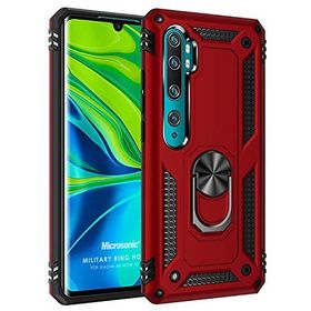 Microsonic Xiaomi Mi Note 10 Pro Military Ring Holder Kırmızı Cep Telefonu Kılıfı