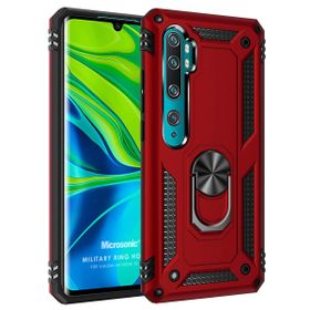 Microsonic Xiaomi Mi Note 10 Pro Military Ring Holder Kırmızı Cep Telefonu Kılıfı