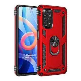 Microsonic Xiaomi Note 11 Pro 5G Military Ring Holder Kırmızı Cep Telefonu Kılıfı