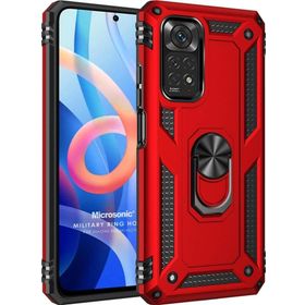 Microsonic Xiaomi Note 11 Pro 5G Military Ring Holder Kırmızı Cep Telefonu Kılıfı