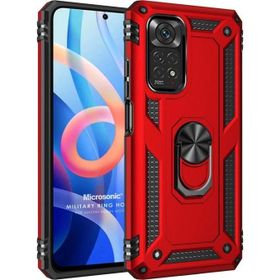 Microsonic Xiaomi Note 11S Military Ring Holder Kırmızı Cep Telefonu Kılıfı
