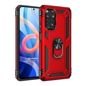 Microsonic Xiaomi Note 11S Military Ring Holder Kırmızı Cep Telefonu Kılıfı
