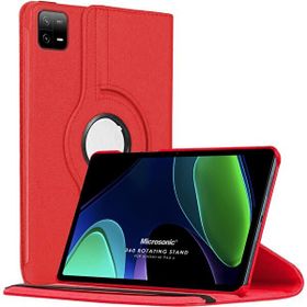 Microsonic Xiaomi Pad 6 360 Rotating Stand Deri Kırmızı Kılıf