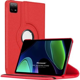 Microsonic Xiaomi Pad 6 360 Rotating Stand Deri Kırmızı Kılıf