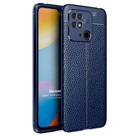 Microsonic Xiaomi Poco C40 Deri Dokulu Silikon Lacivert Kılıf