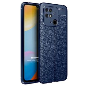 Microsonic Xiaomi Poco C40 Deri Dokulu Silikon Lacivert Kılıf