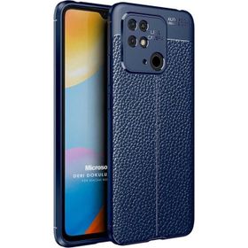 Microsonic Xiaomi Poco C40 Deri Dokulu Silikon Lacivert Kılıf