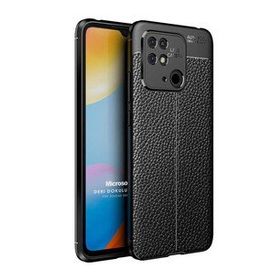 Microsonic Xiaomi Poco C40 Deri Dokulu Silikon Siyah Siyah Kılıf