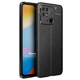 Microsonic Xiaomi Poco C40 Deri Dokulu Silikon Siyah Siyah Kılıf