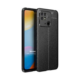 Microsonic Xiaomi Poco C40 Deri Dokulu Silikon Siyah Siyah Kılıf