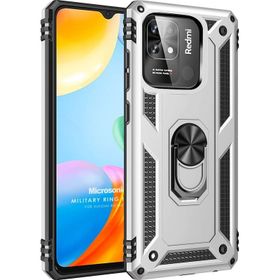 Microsonic Xiaomi Poco C40 Military Ring Holder Gümüş Kılıf