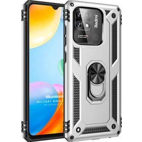 Microsonic Xiaomi Poco C40 Military Ring Holder Gümüş Kılıf