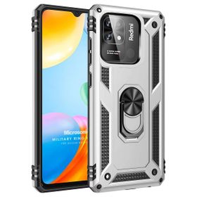 Microsonic Xiaomi Poco C40 Military Ring Holder Gümüş Kılıf