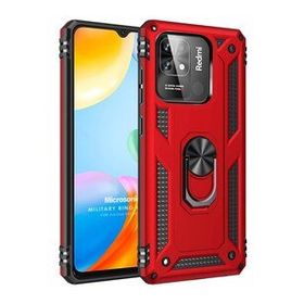 Microsonic Xiaomi Poco C40 Military Ring Holder Kırmızı Kılıf
